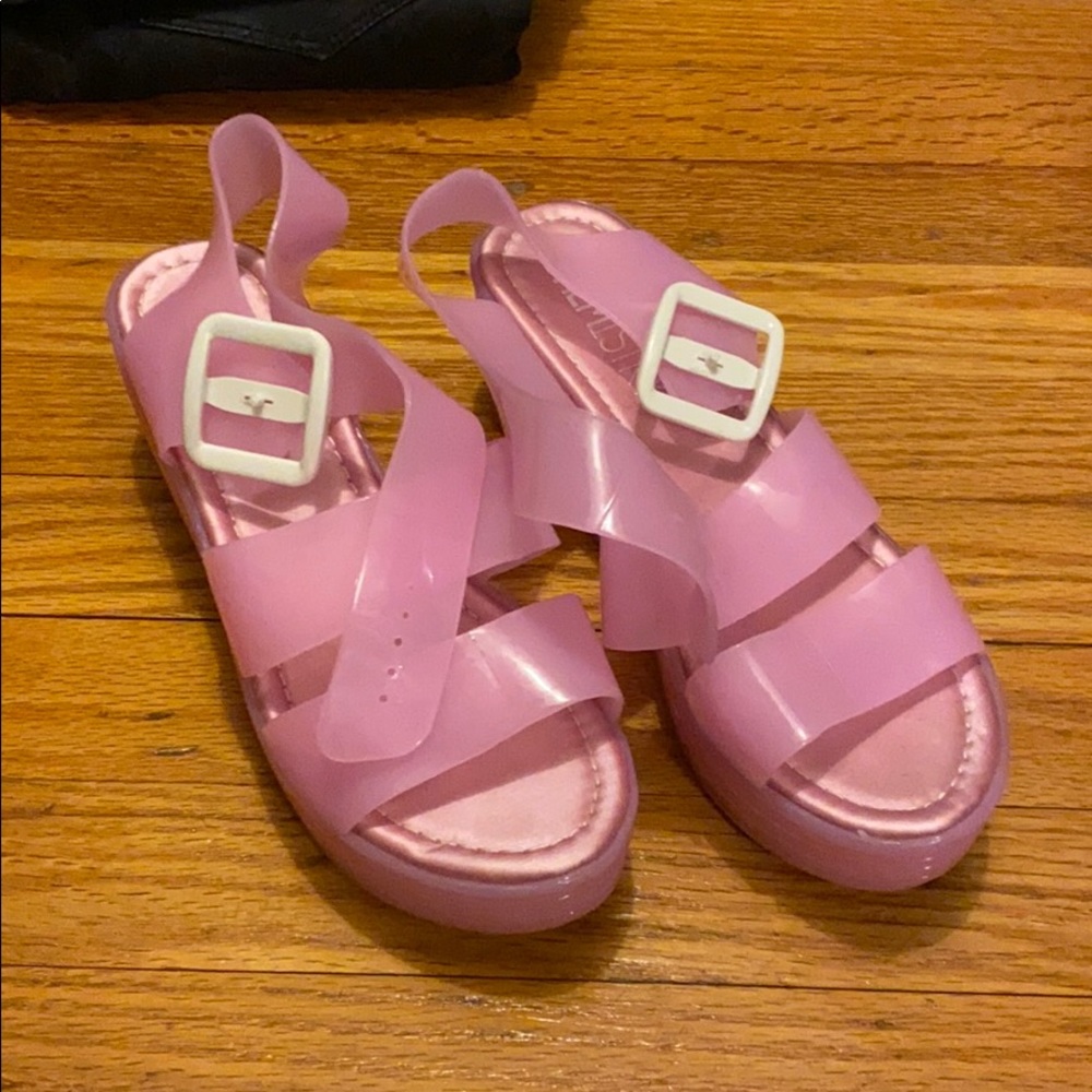 Jelly platform heels in bubble gum pink Y2K